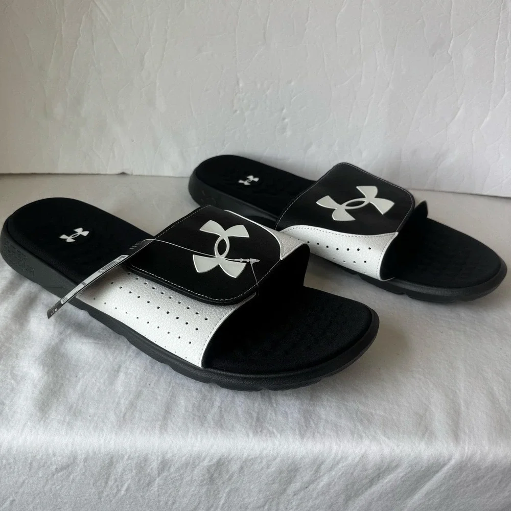 New Under Armour Men's UA Ignite Adjustable Slides size 17 Black White‎ Casual